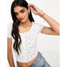 Hollister top in white with square neck and cap sleeves